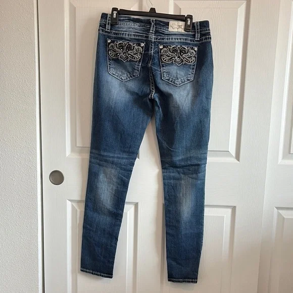 Miss Me Blue Skinny Jeans with Modern Distressing - Picture 2 of 4